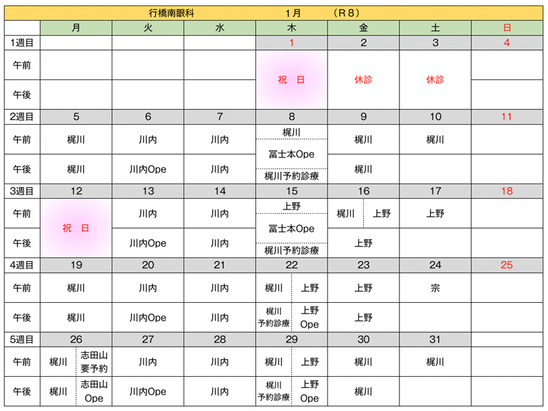 担当医カレンダー