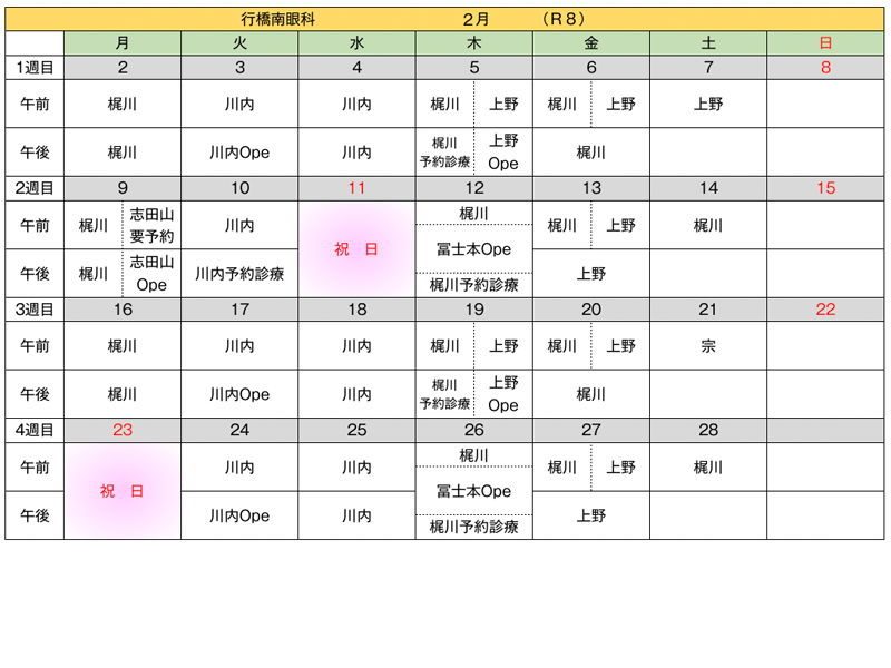 担当医カレンダー